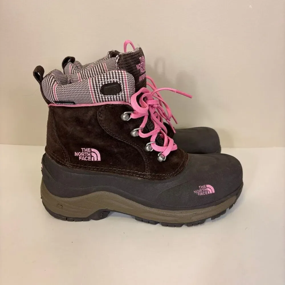 The‎ North Face Brown Suede Insulated Winter Boots with Pink Laces US 6